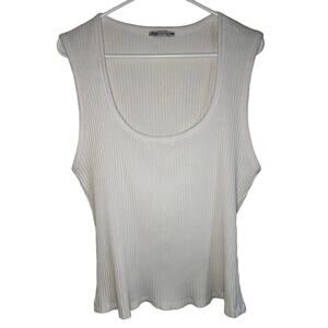 Zara White Ribbed Scoop Neck Cropped Tank Size XL